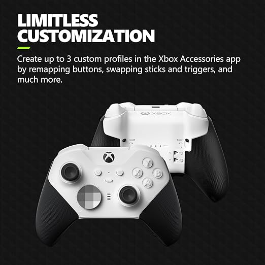 Xbox Wireless Gaming Controller | Elite Series 2 Core | White | Console, PC, and Android | Adjustable Thumbsticks | Trigger Locks