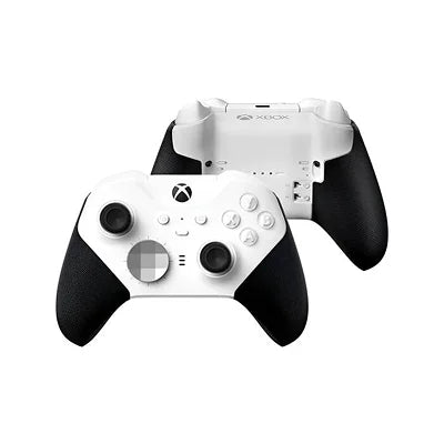 A white Xbox wireless controller with black grips, shown in front of a larger white Xbox controller body on a plain white background.