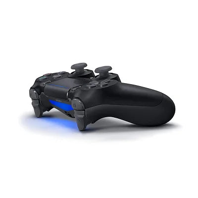 Black gaming controller on a white background