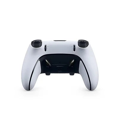 A Sony PlayStation 5 DualSense wireless controller in white, shown from the back against a plain white background.