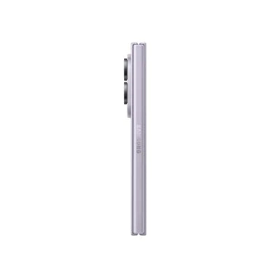 A slim, light purple foldable smartphone shown from the side profile against a solid white background.
