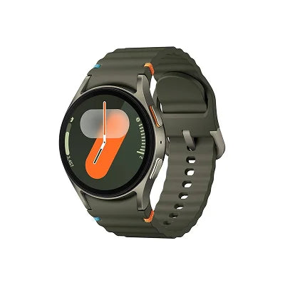 A smartwatch with a dark olive green silicone strap and a dark gray metallic case, shown on a plain white background.