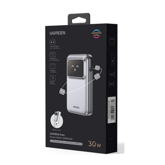 UGREEN Robotic 10000mAh Power Bank 30W PD with Built-in USB-C Connector – Grey