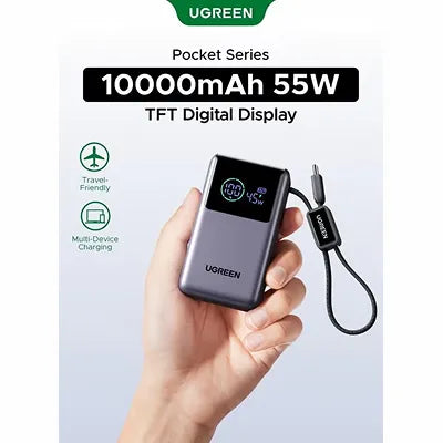 UGREEN Nexode Pro 10000mAh Power Bank 55W PD with Built-in USB-C Cable