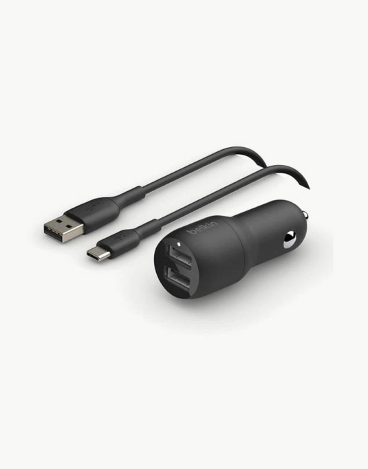Belkin BOOST CHARGE Dual USB A Car Charger, 24W, USB A to USB C Cable