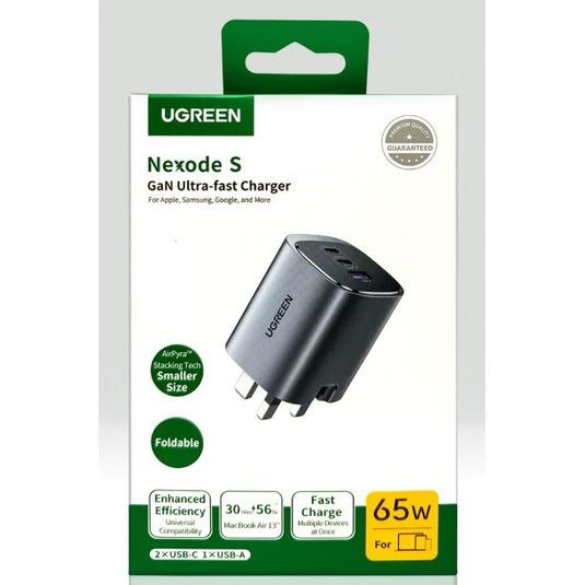 UGREEN Nexode 65W 3-Port GaN Fast Charger (2× USB-C + USB-A)