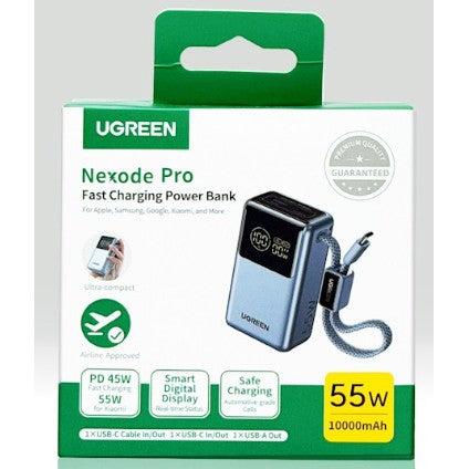 UGREEN Nexode Pro 10000mAh Power Bank 55W PD with Built-in USB-C Cable – Blue
