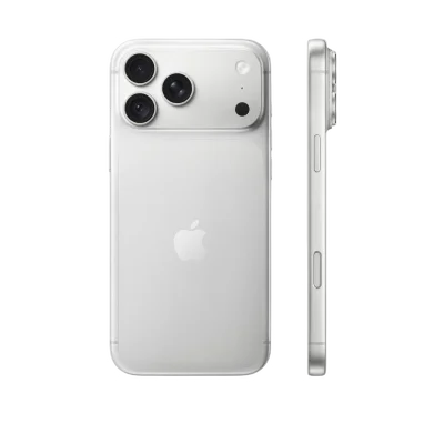 A silver Apple iPhone shown from the back and side on a clean white background.