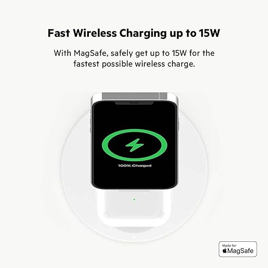 Belkin BOOSTCHARGE PRO MagSafe 2 в 1 с подставкой для беспроводного зарядного устройства мощностью 15 Вт, белый (Великобритания)