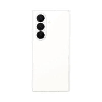A white Samsung Galaxy S24 Ultra smartphone shown from the back, featuring a triple-camera system and a small flash cutout, isolated on a white background.