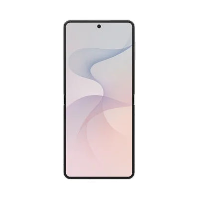 A black smartphone with a front-facing camera cutout, displaying a soft pastel abstract wallpaper on a plain white background.