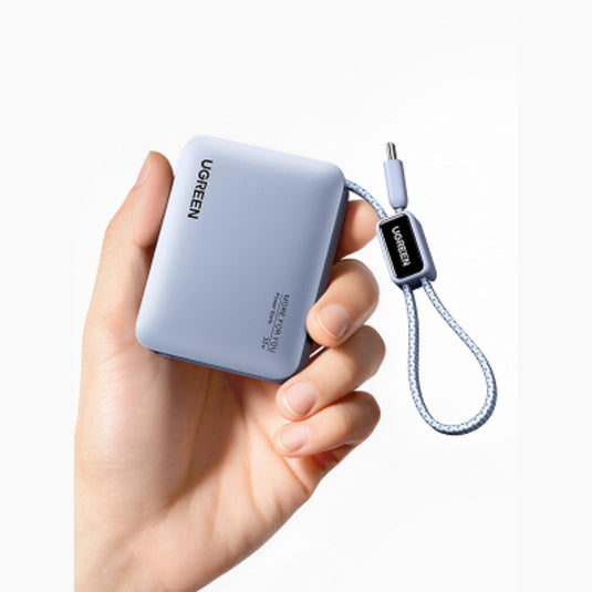 UGREEN 10000mAh Power Bank 30W PD with Built-in USB-C Cable – Blue