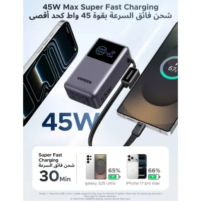 UGREEN Nexode Pro 10000mAh Power Bank 55W PD with Built-in USB-C Cable