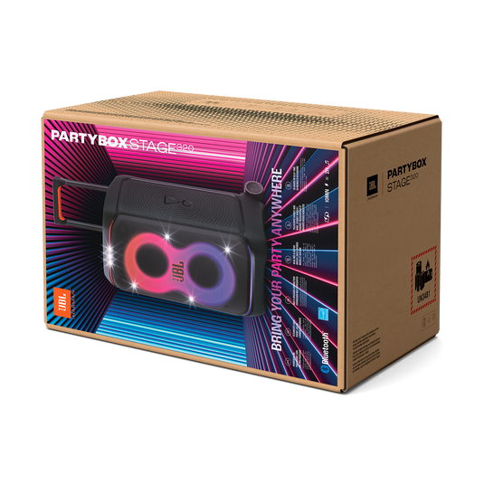 JBL PartyBox Stage 320 240W Wireless Party Speaker | Dynamic Lighting, Bluetooth, Mic & Guitar Input, Splash-Proof, Deep Bass, Black