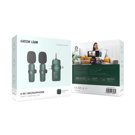 Green Lion 3 IN 1 Microphone Type - C / Lightning / Aux – Green - Pickoon