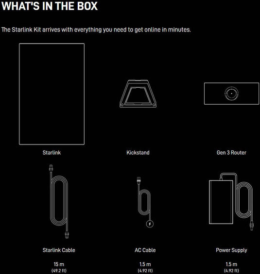 Starlink SpaceX Standard Kit Gen 2, Include Router Wi-Fi 5, Dish Antenna, Antenna Stand, Power Cable & Rectangular Satellite Cable Extension, White