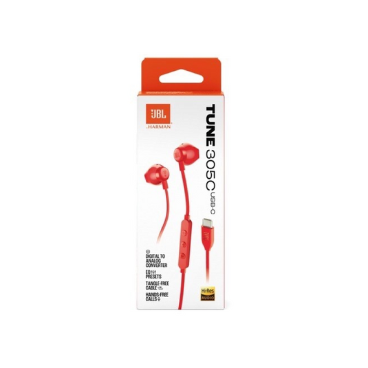 JBL Tune 305C USB-C Wired In-Ear Earphones Red