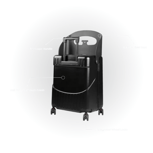 Levelo RoamRide 22″ Travel Luggage With Child Seat – Metallic - Pickoon