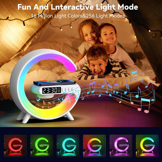 O Ozone Wireless Charger Atmosphere Lamp | G Shape Light Up Wireless Speaker|Portable LED Bluetooth Speaker Night Light Touch Lamp Alarm Clock with Music Sync, App Control for Bedroom Home Decor - Pickoon