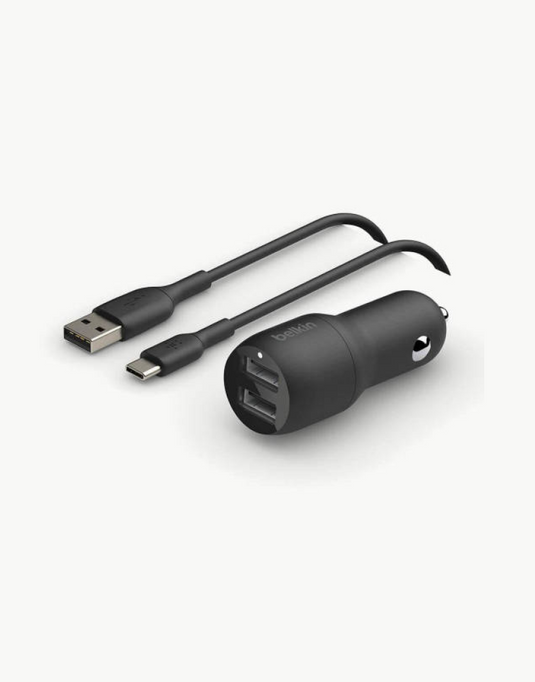 Автомобильное зарядное устройство Belkin BOOST CHARGE Dual USB A, 24 Вт, кабель USB A — USB C