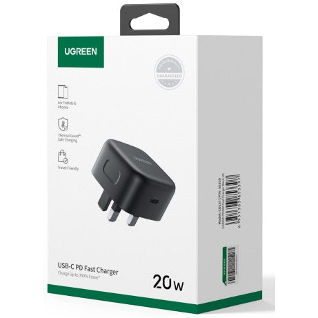 UGREEN 20W PD USB-C Fast Charger (UK Plug) – Black Charger Only