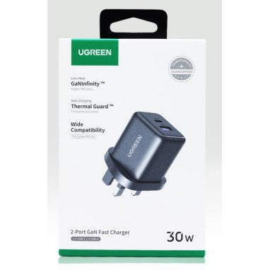 UGREEN 30W 2-Port GaN Fast Wall Charger (USB-C + USB-A)