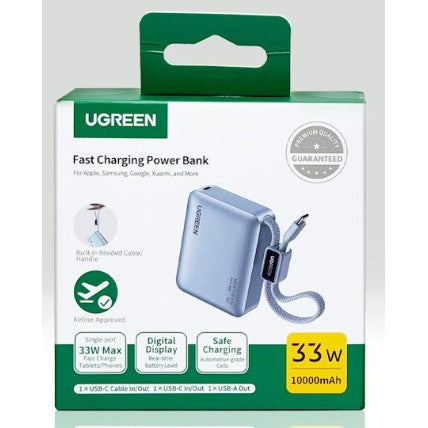 UGREEN 10000mAh Power Bank 30W PD with Built-in USB-C Cable